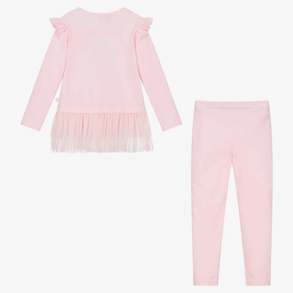 Girls Pink Cotton Jersey Leggings Set