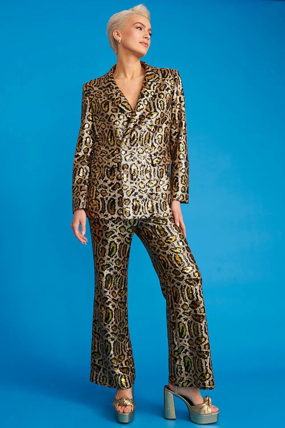 Gold Bamboo Animal Print Sequin Trousers