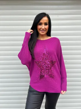 Grape Ribbed Sequin Star Knit Hannah