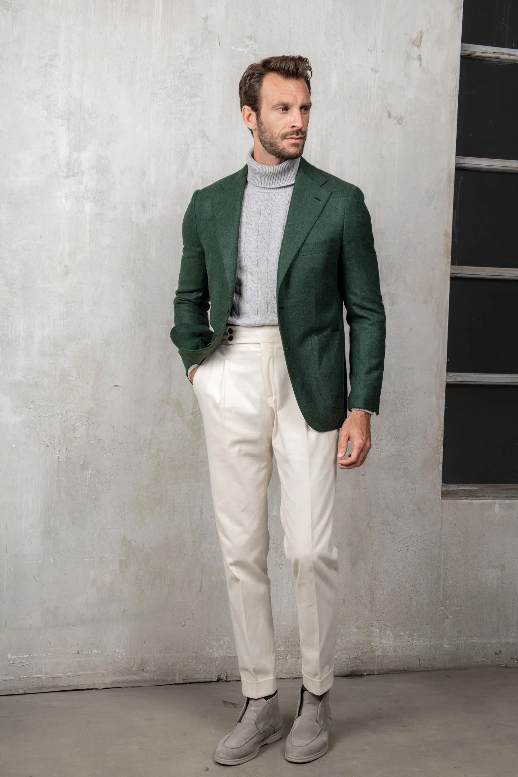 Green jacket in Loro Piana wool and cashmere - Made in Italy