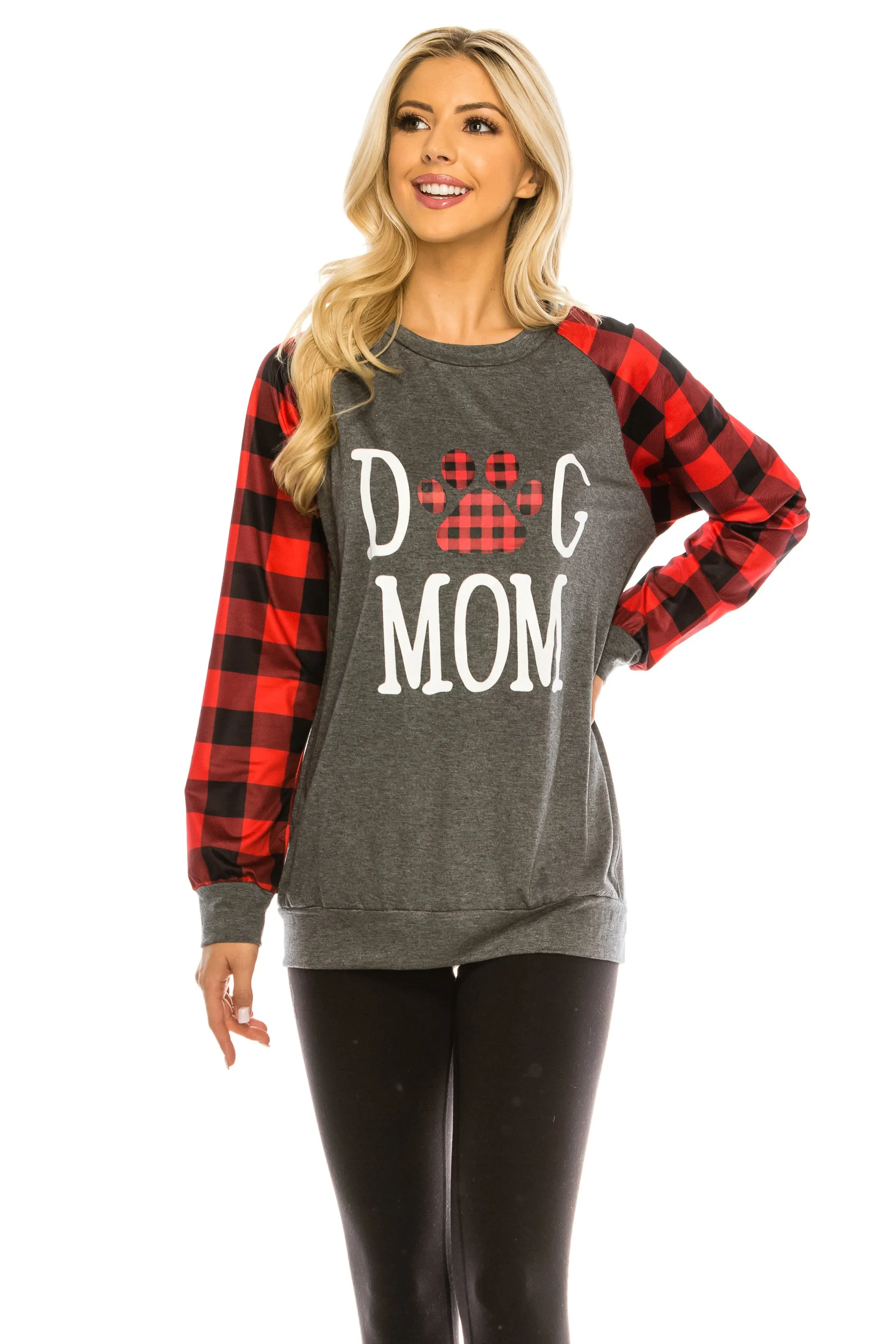 Haute Edition Women's Dog Mom Buffalo Plaid Sweatshirt with Dog Bandana 2-Piece Gift Set