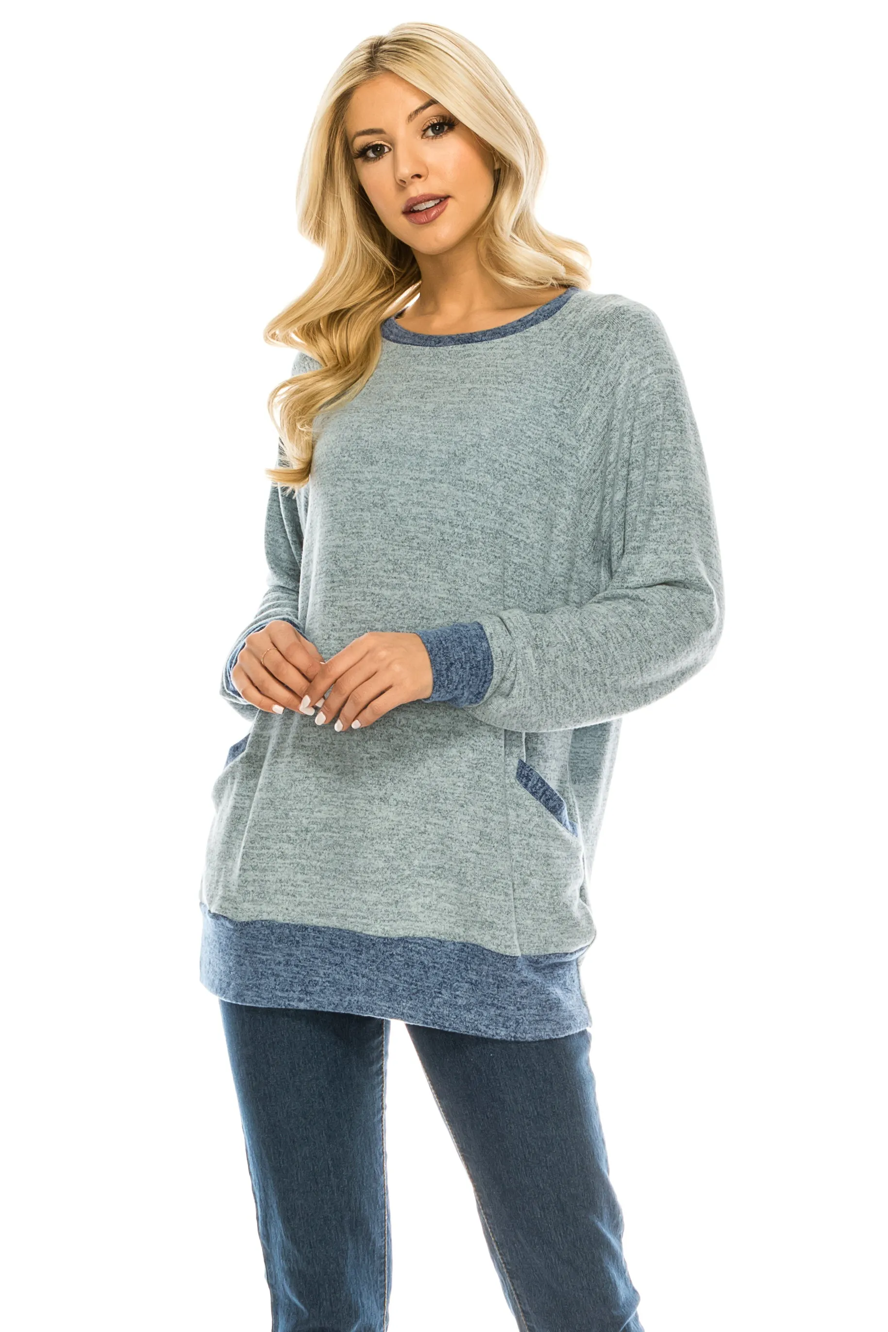 Haute Edition Women's Heather Contrast Slouchy Cozy Pocket Sweatshirt Tunic