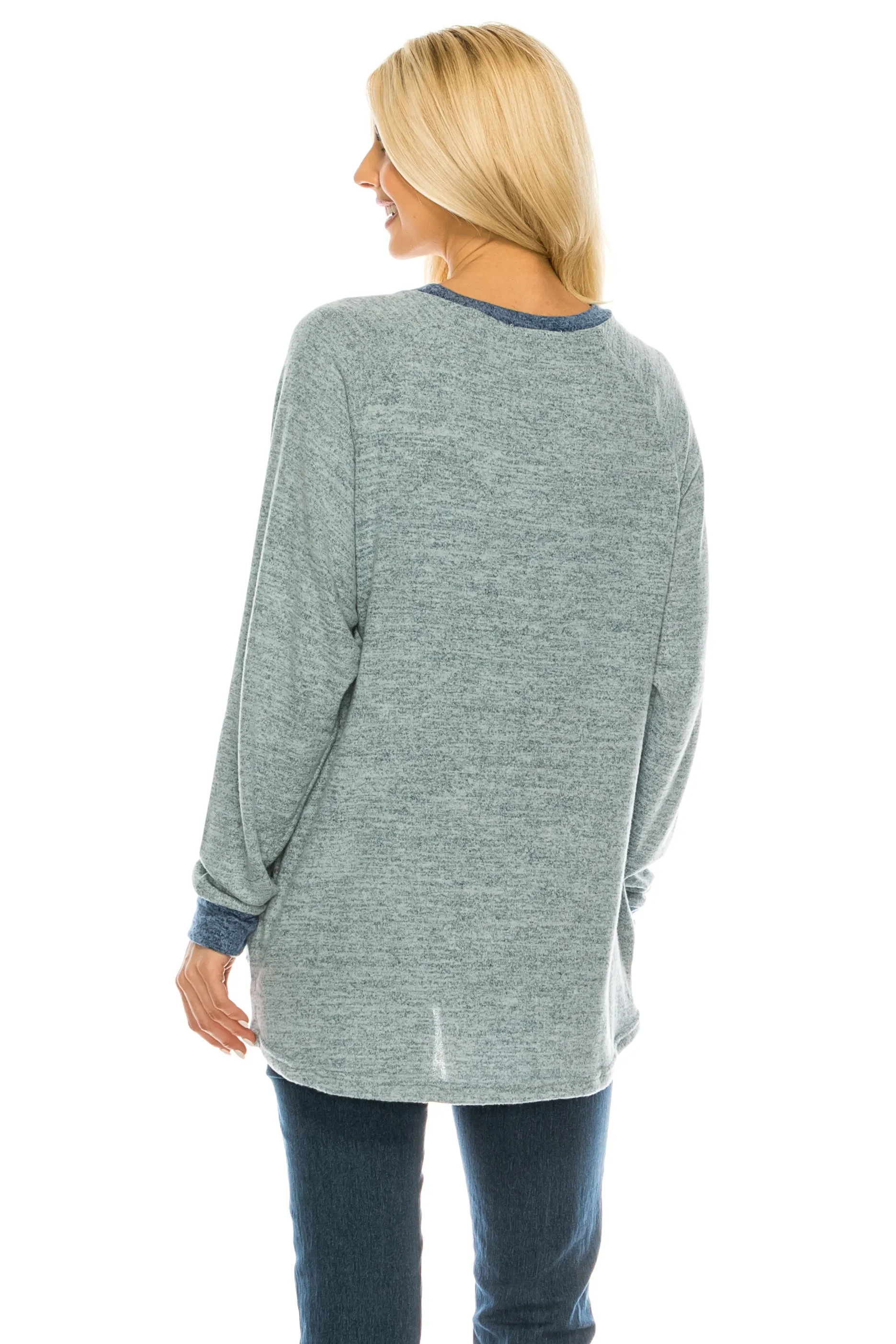 Haute Edition Women's Heather Contrast Slouchy Cozy Pocket Sweatshirt Tunic