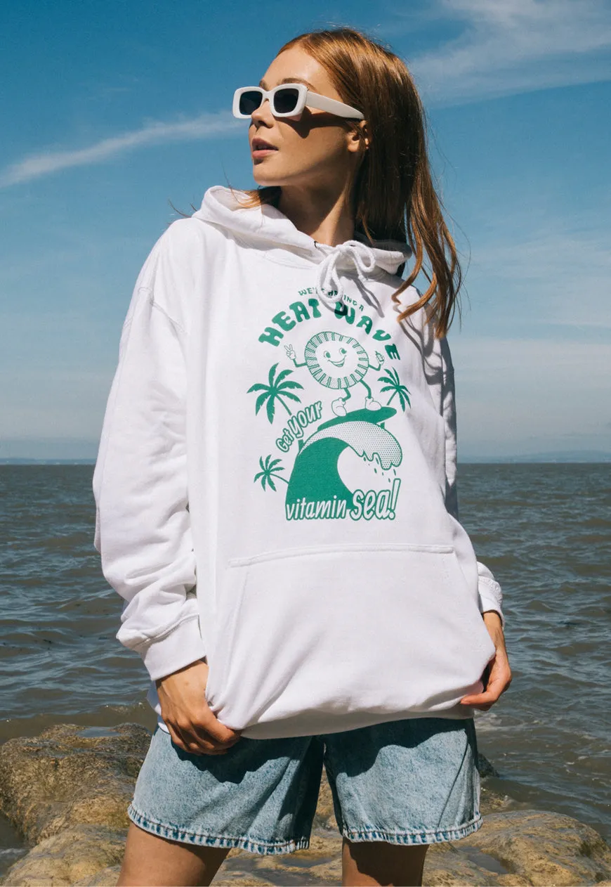 Heat Wave Women's Slogan Hoodie With Surfing Sun Graphic