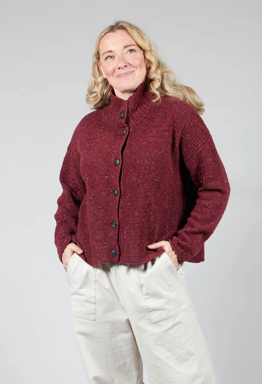 High Neck Cardigan in Prune