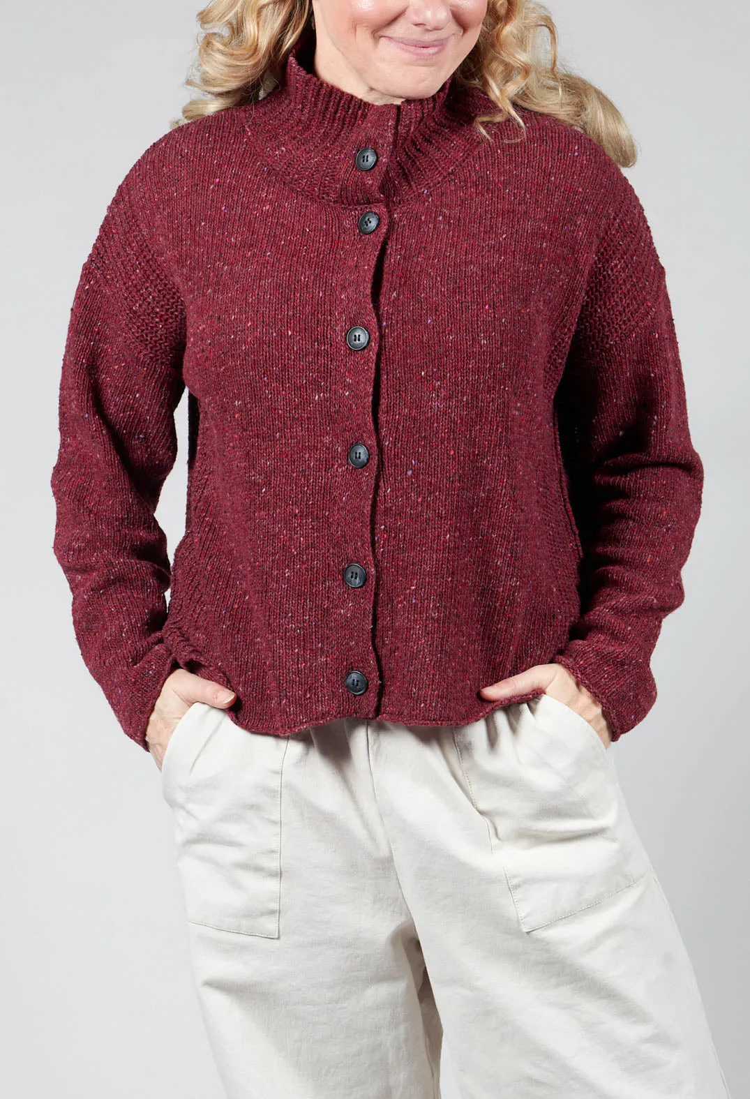 High Neck Cardigan in Prune