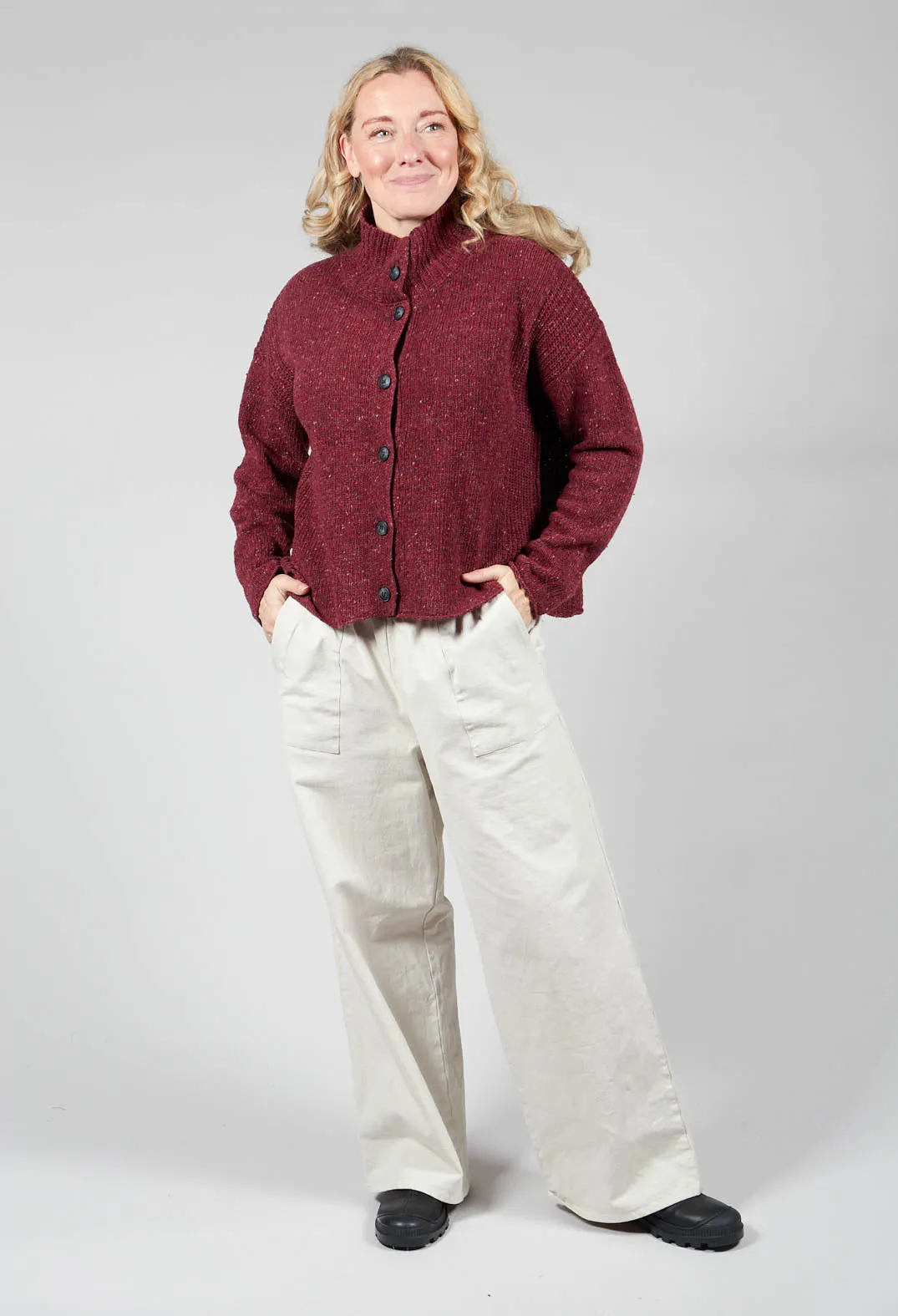 High Neck Cardigan in Prune