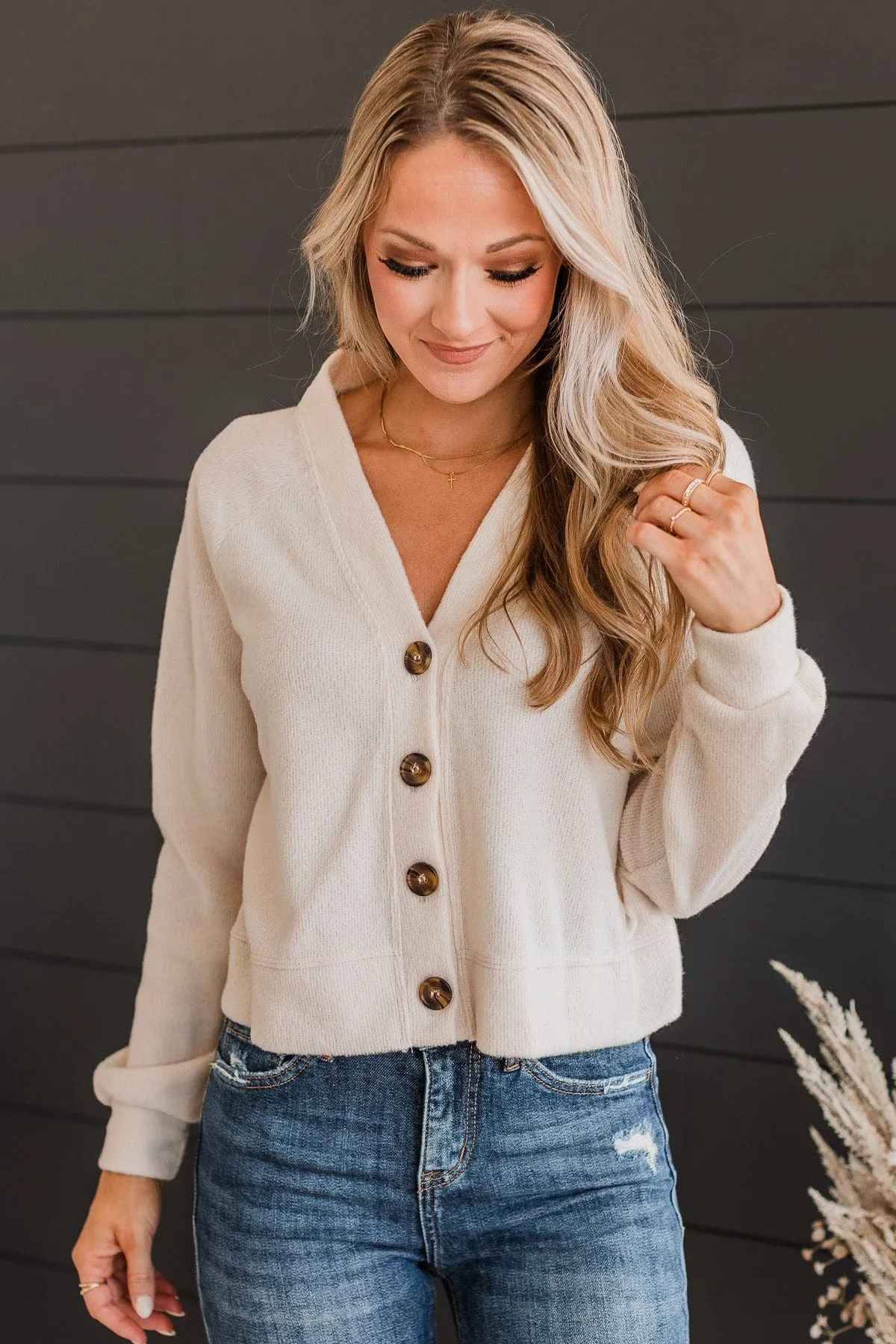 Highest Standards Button Cardigan- Cream