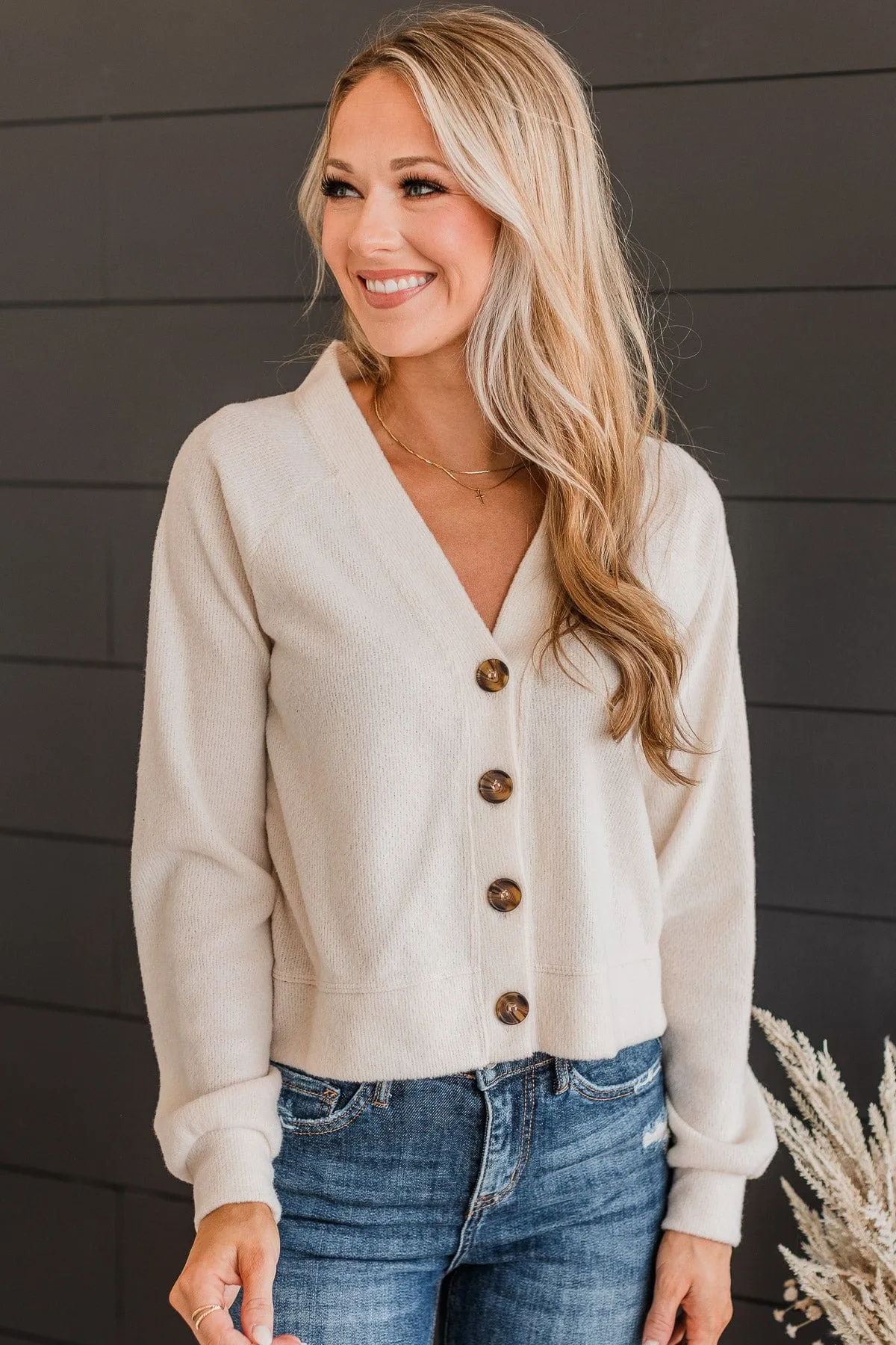 Highest Standards Button Cardigan- Cream