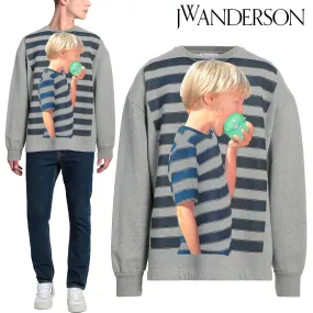 J W ANDERSON  |Crew Neck Pullovers Stripes Unisex Long Sleeves Cotton Logo