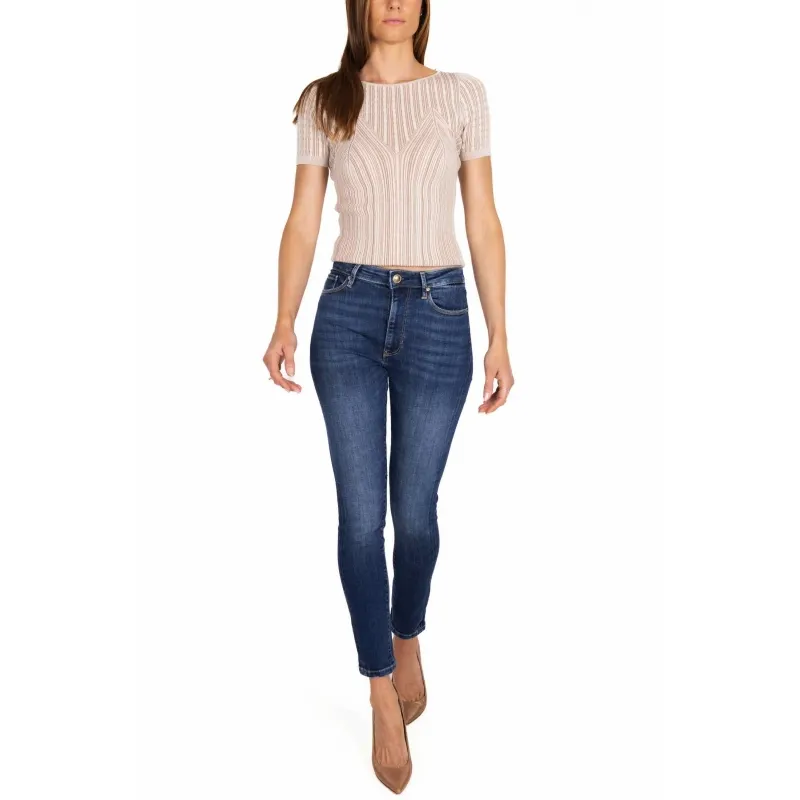 JEANS SKINNY VITA ALTA CON PAILETTES, BLU