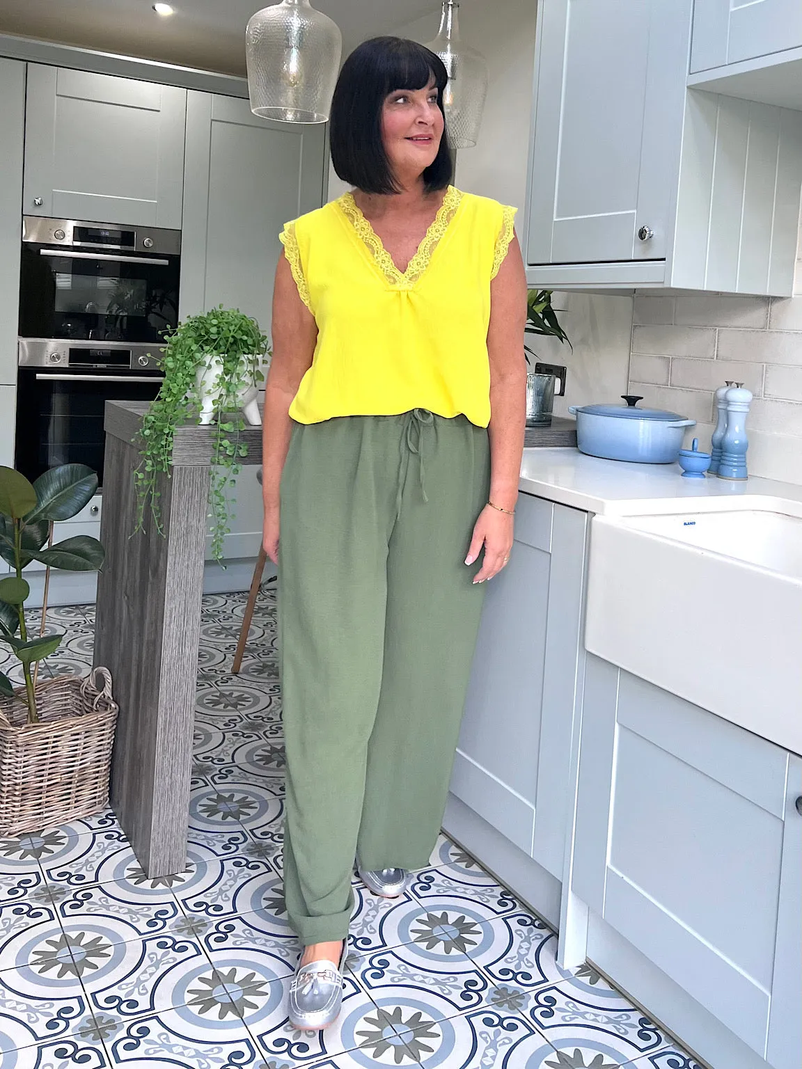 Khaki Wide Leg Pocket Trousers Claudia