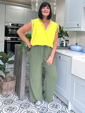 Khaki Wide Leg Pocket Trousers Claudia