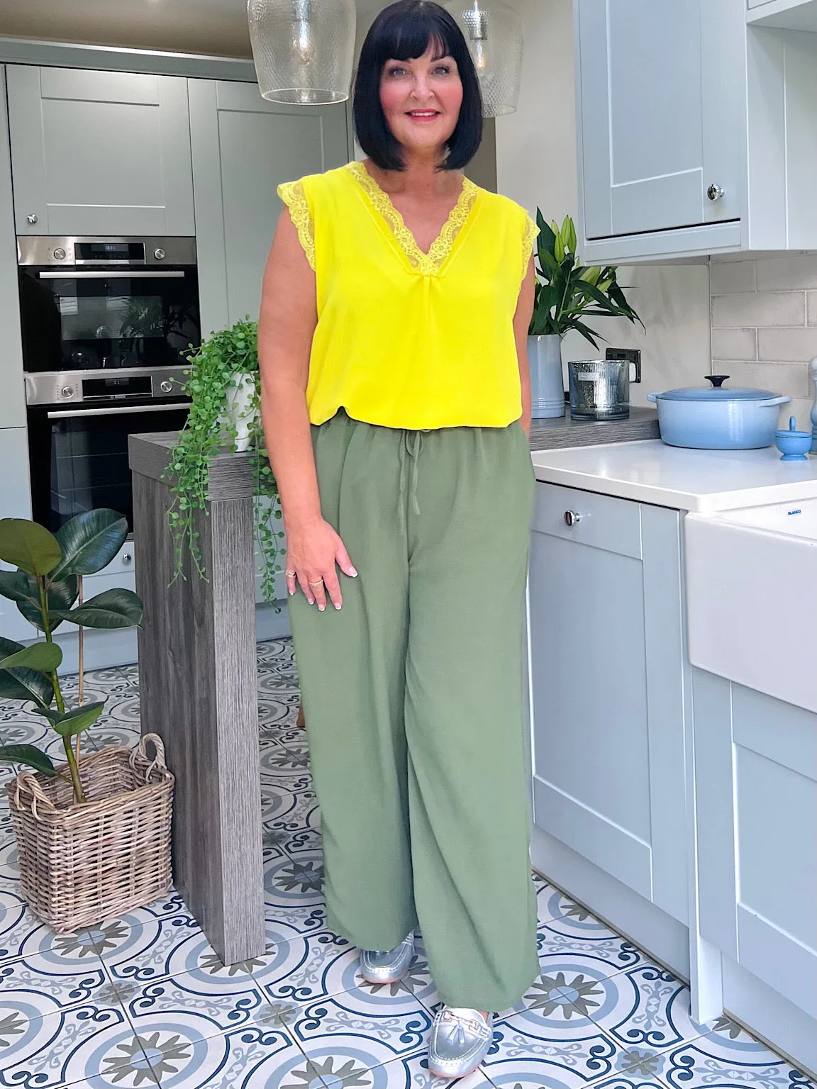 Khaki Wide Leg Pocket Trousers Claudia