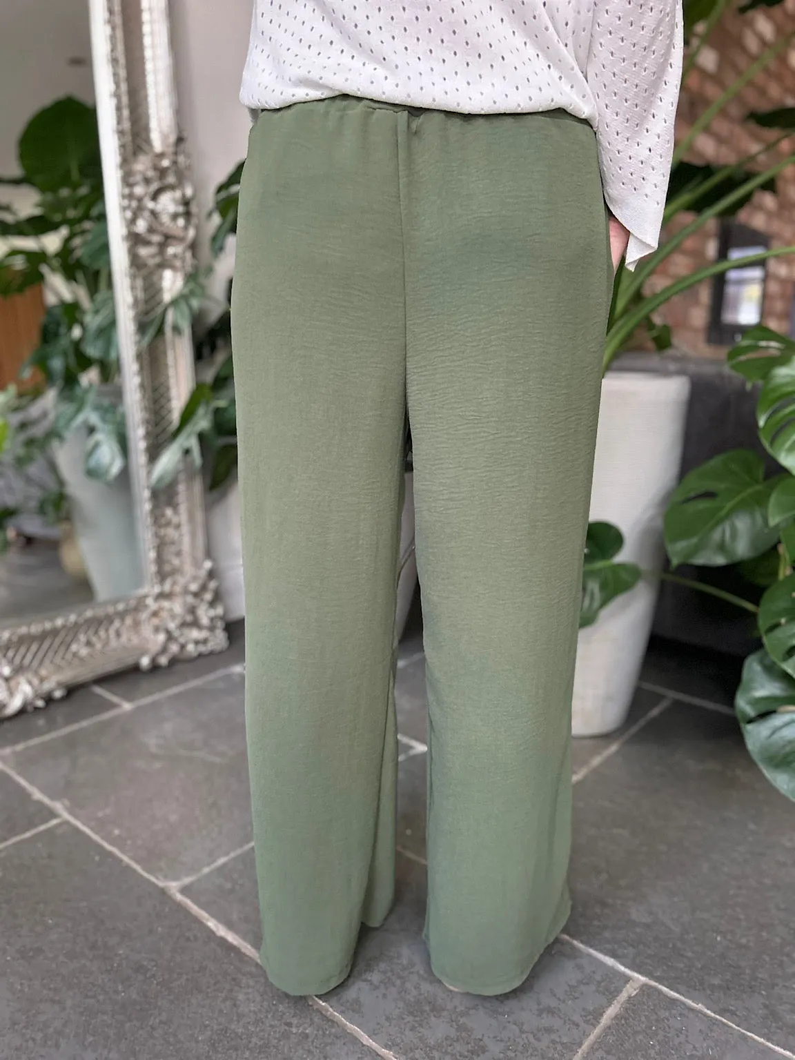 Khaki Wide Leg Pocket Trousers Claudia