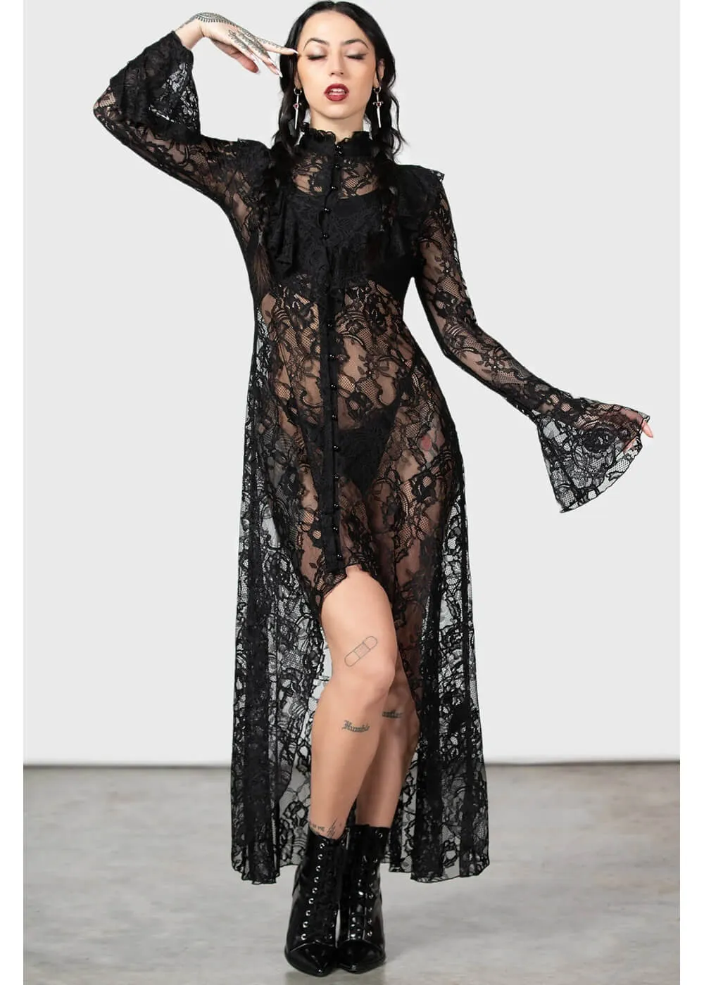 Killstar Condolences Lace Shirt Maxi Dress Black