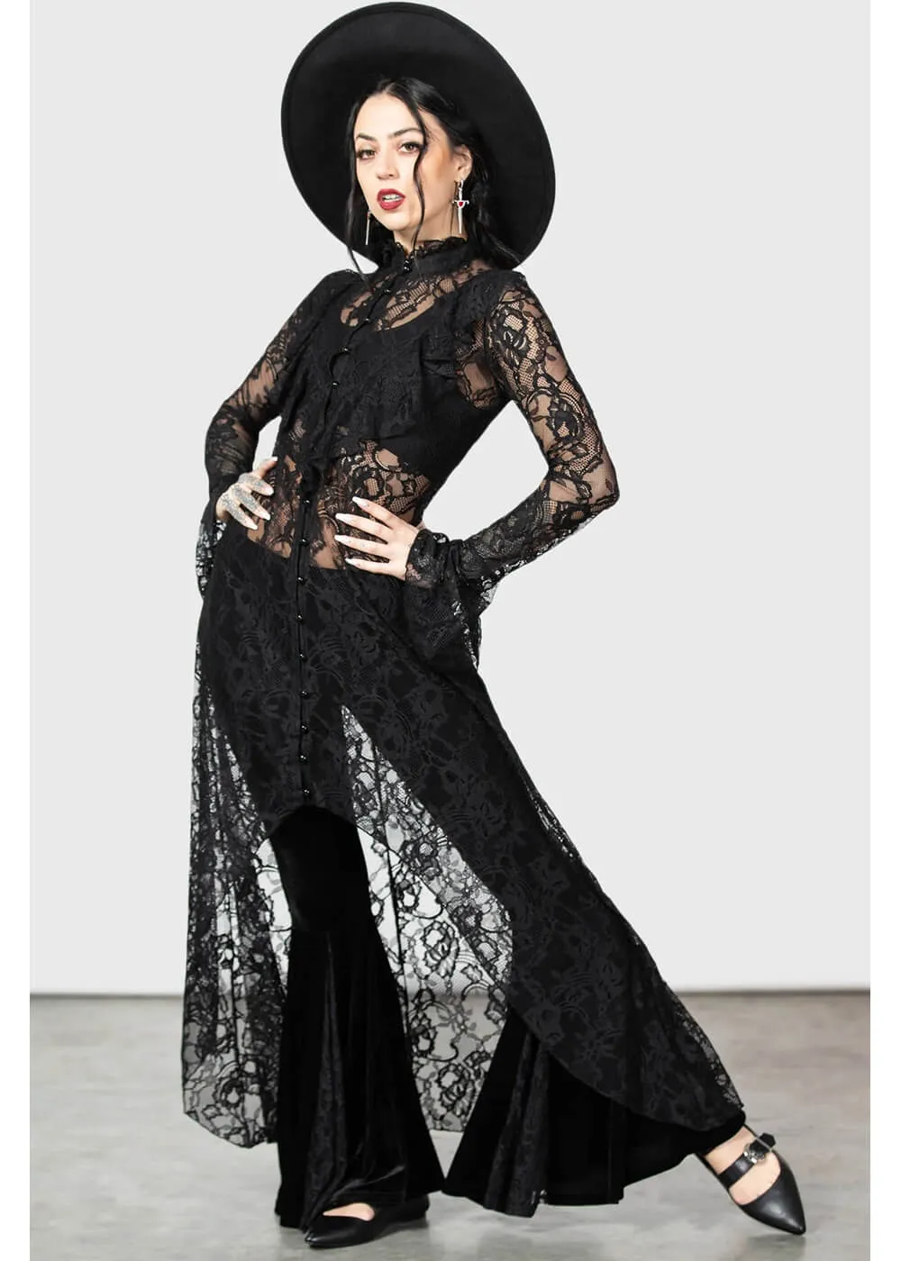 Killstar Condolences Lace Shirt Maxi Dress Black