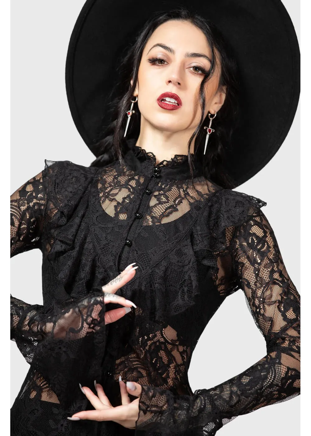 Killstar Condolences Lace Shirt Maxi Dress Black