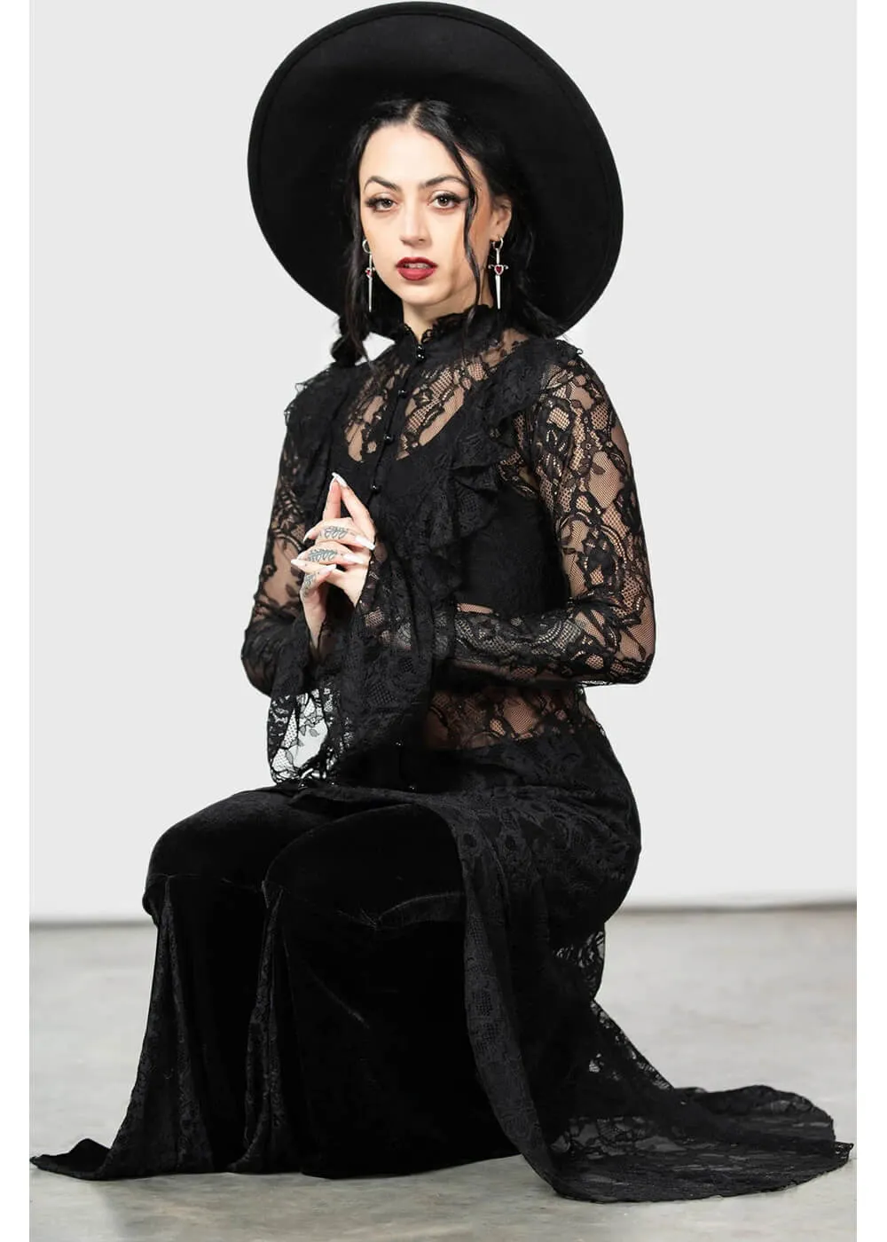 Killstar Condolences Lace Shirt Maxi Dress Black