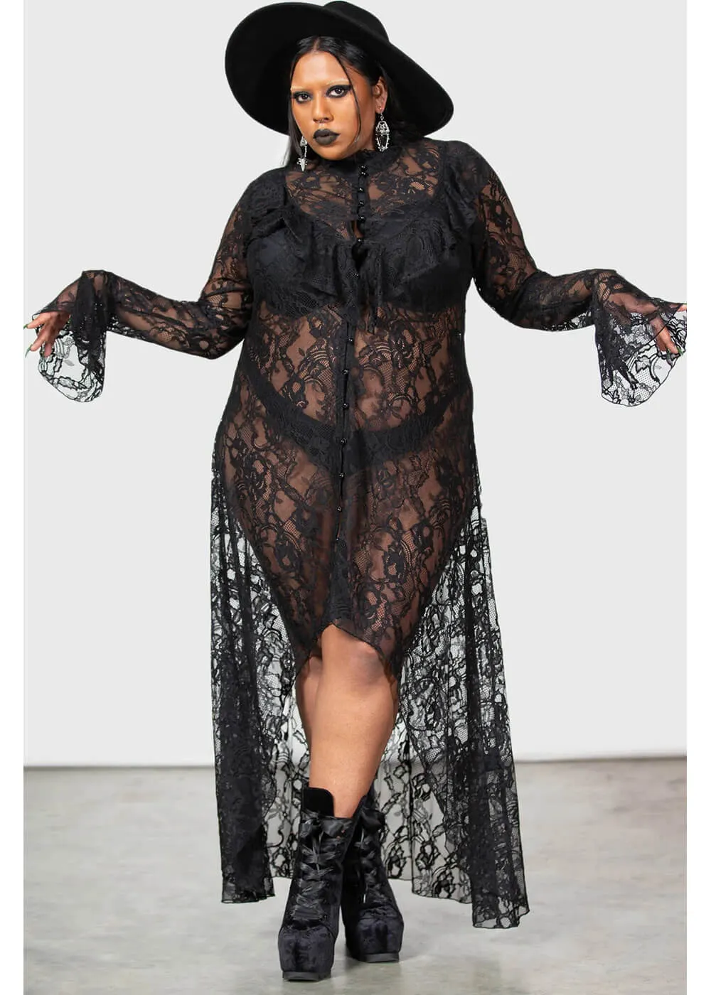 Killstar Condolences Lace Shirt Maxi Dress Black