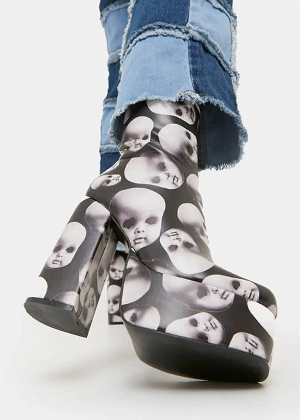 Koi Footwear Dead Silence Doll Heads 80's Platform Boots Black