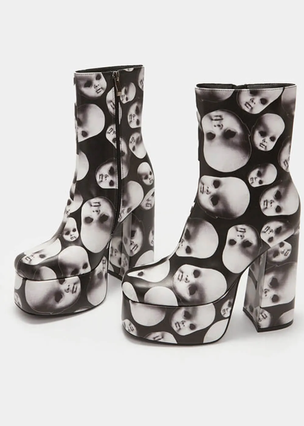 Koi Footwear Dead Silence Doll Heads 80's Platform Boots Black