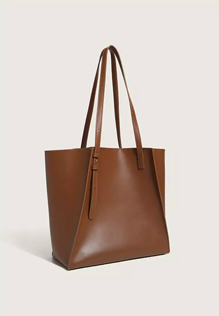 Lara Women's PU Leather Magnetic Buckle Tote Bag - Brown