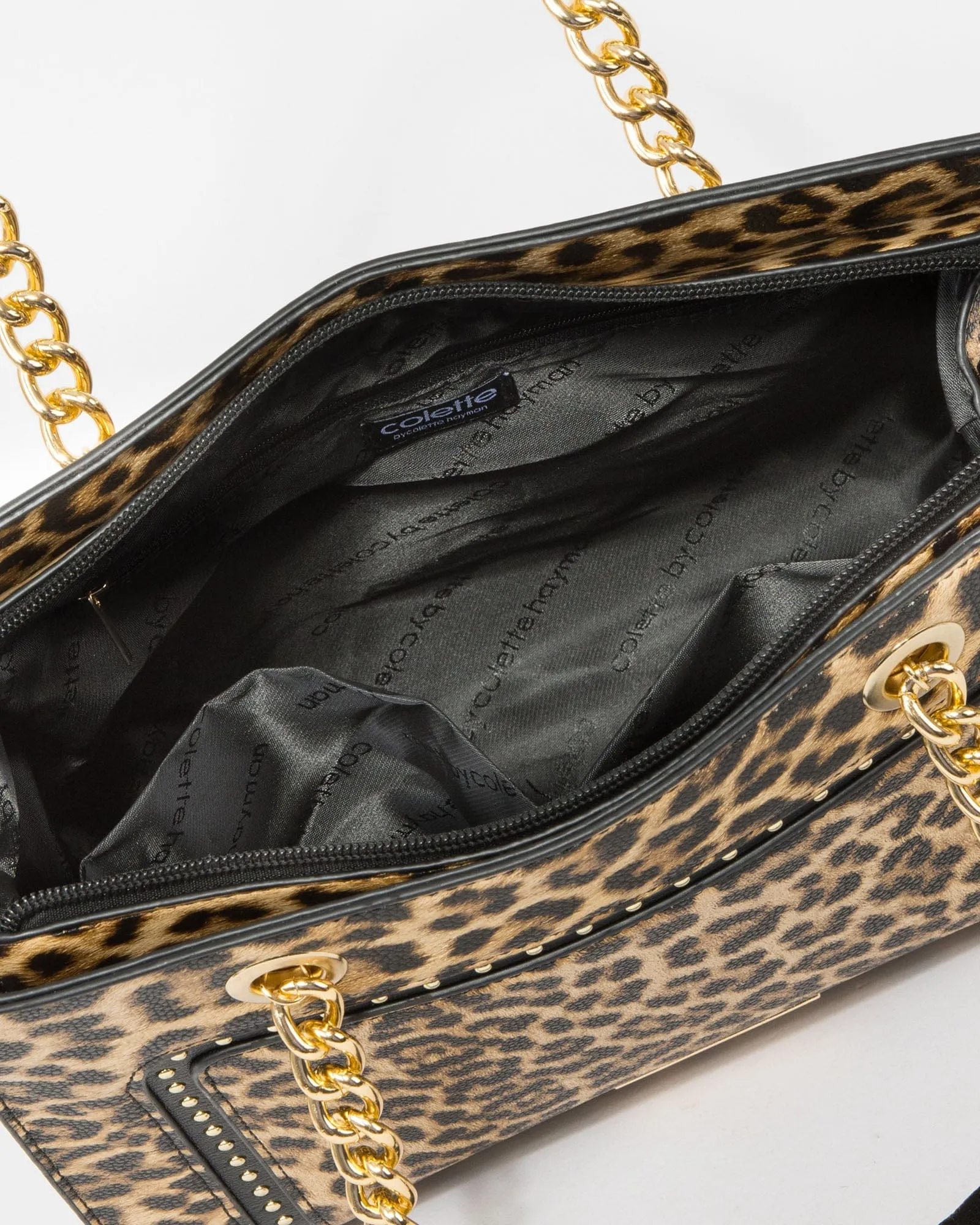 Leopard Print Ella Stud Panel Tote Bag
