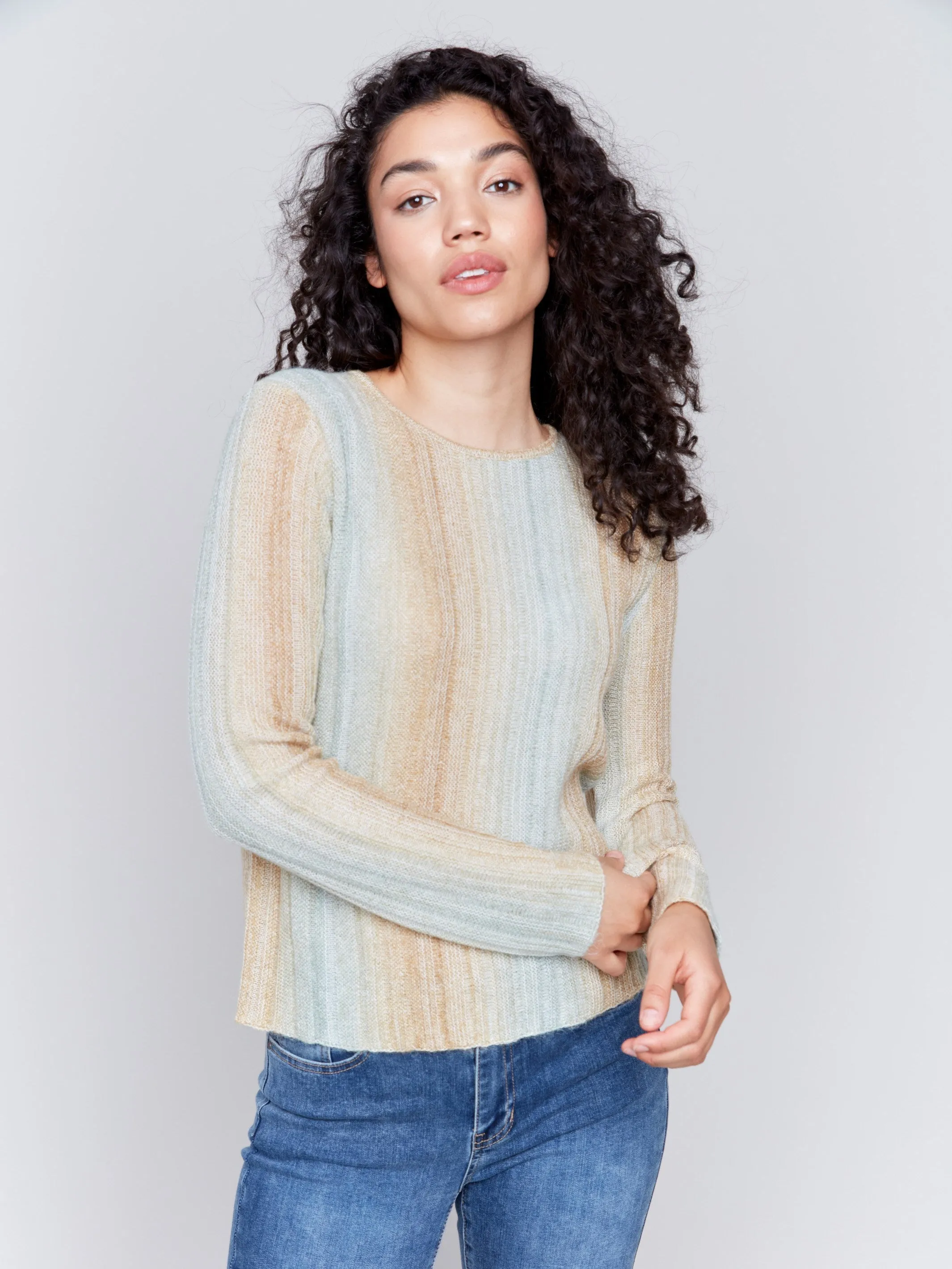 Lightweight Space Dye Yarn Sweater - Matcha