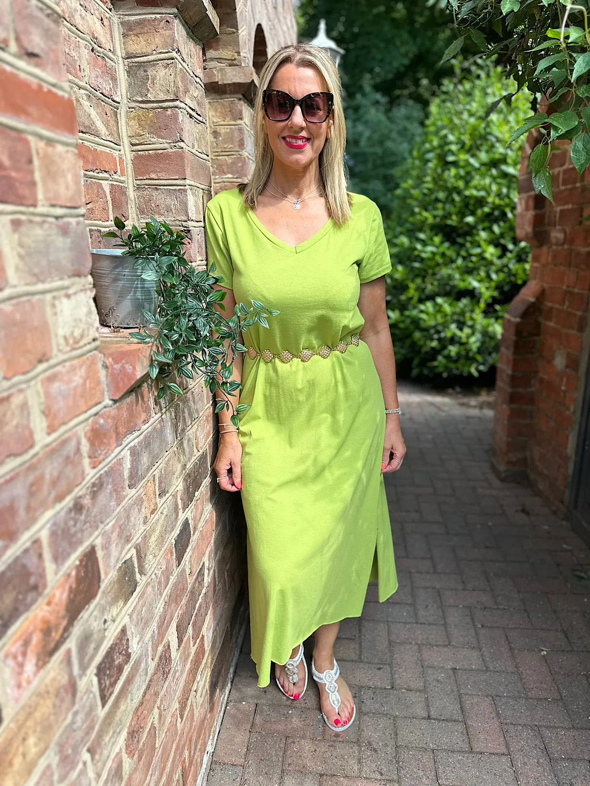 Lime V Neck Longline T-Shirt Dress Jess