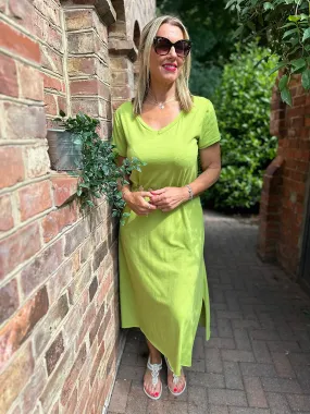 Lime V Neck Longline T-Shirt Dress Jess