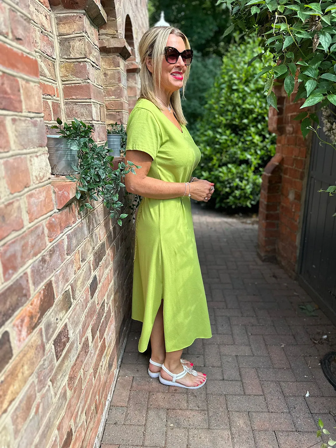 Lime V Neck Longline T-Shirt Dress Jess