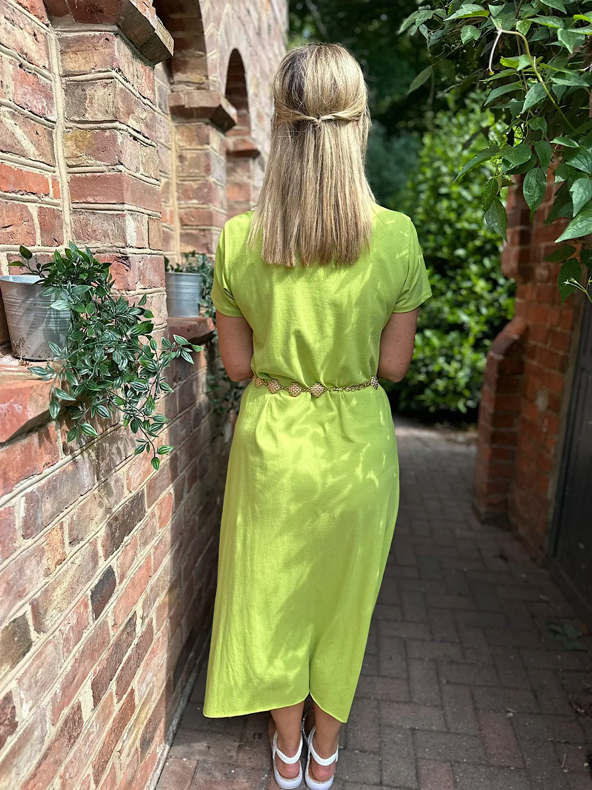 Lime V Neck Longline T-Shirt Dress Jess