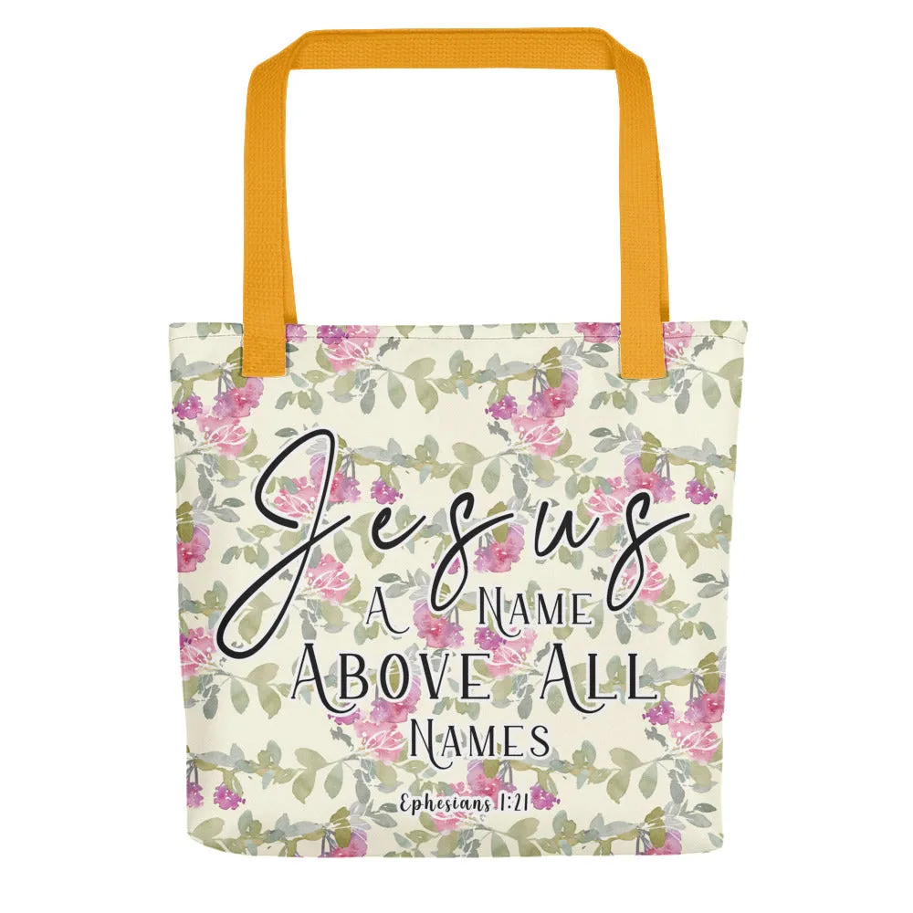 Limited Edition Premium Tote Bag - Jesus A Name Above All Names (Design: Red Floral)