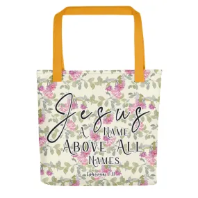 Limited Edition Premium Tote Bag - Jesus A Name Above All Names (Design: Red Floral)