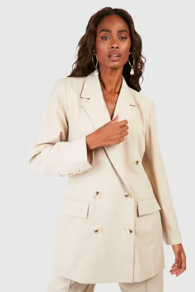 Linen Look Mock Horn Double Breasted Blazer