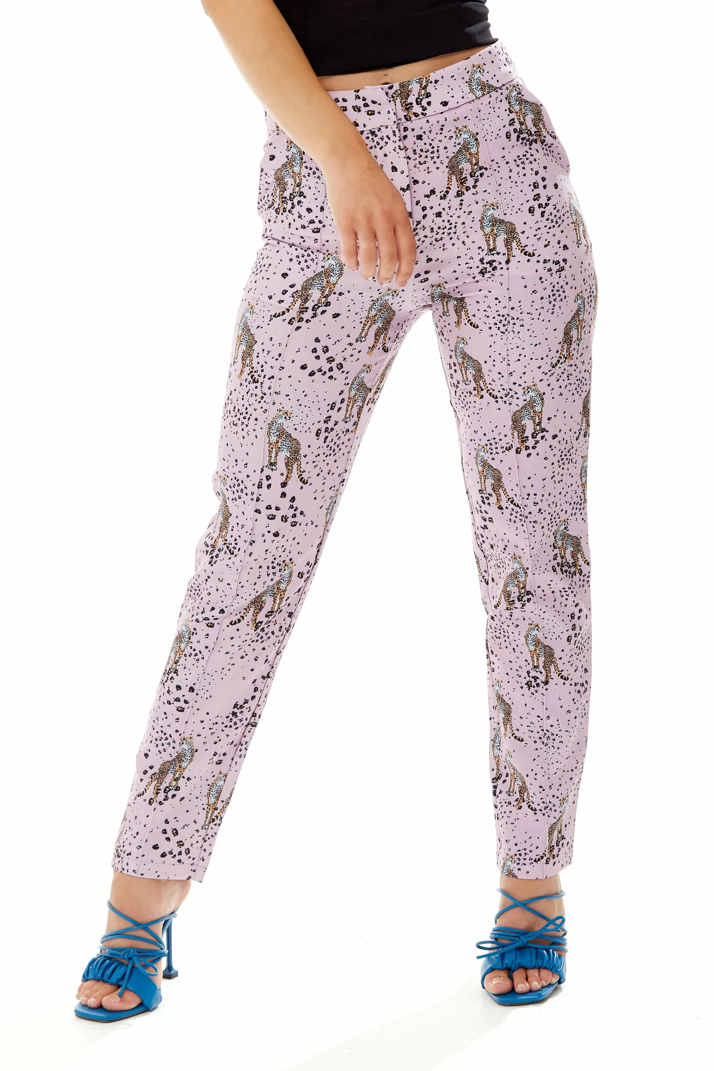 Liquorish Animal Print Trousers In Lilac