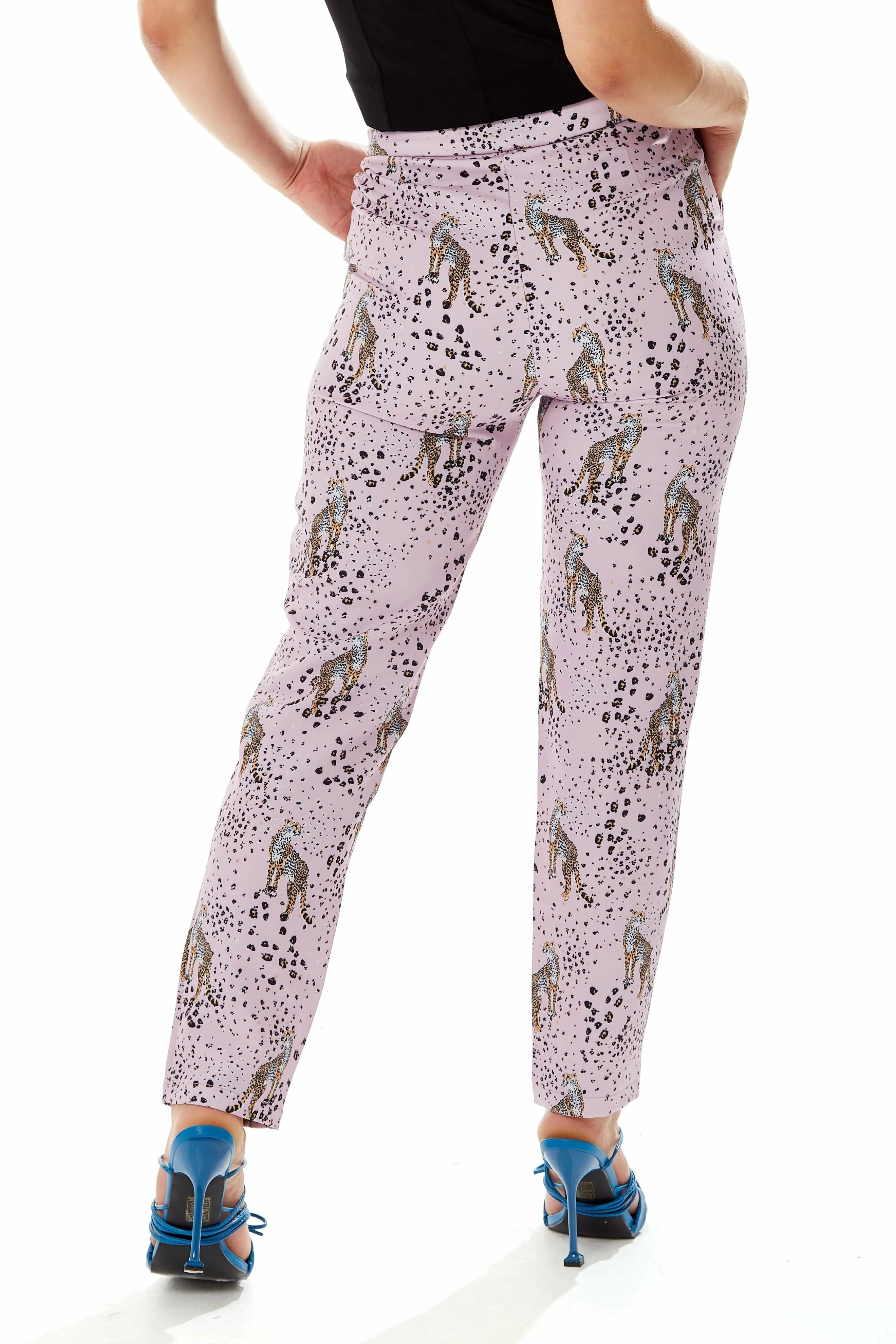 Liquorish Animal Print Trousers In Lilac