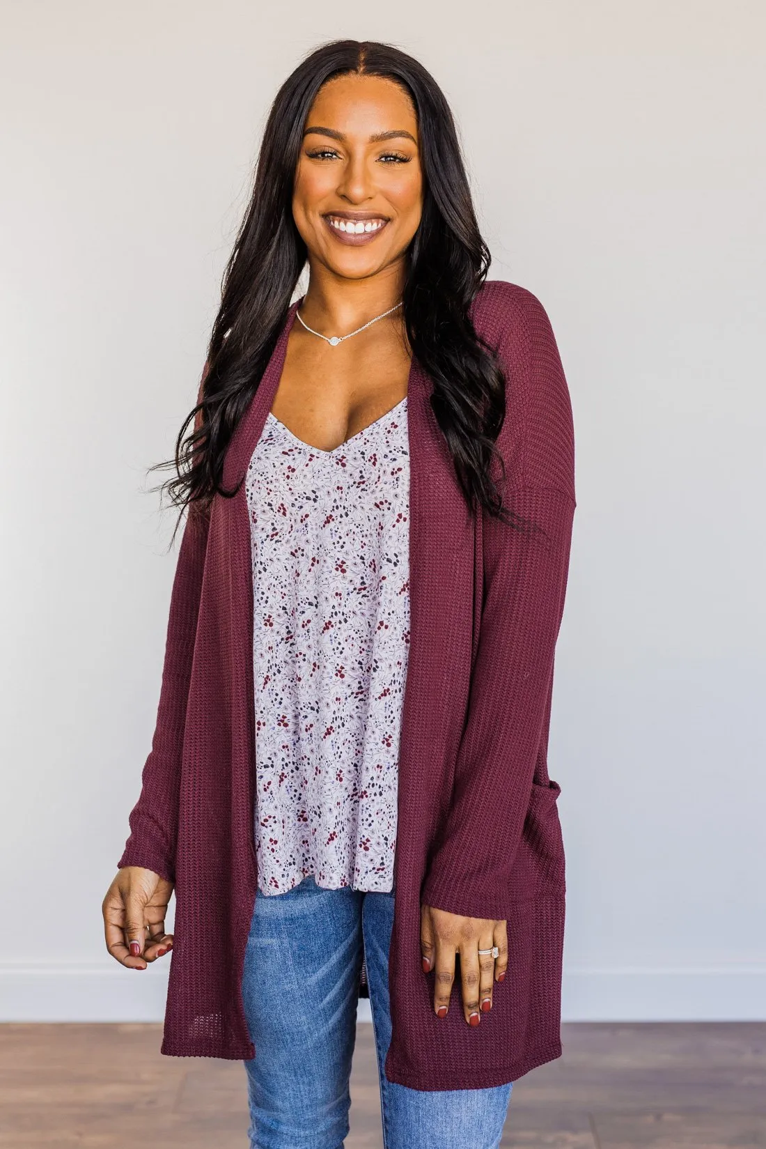 Looking Fearless Knit Cardigan- Burgundy