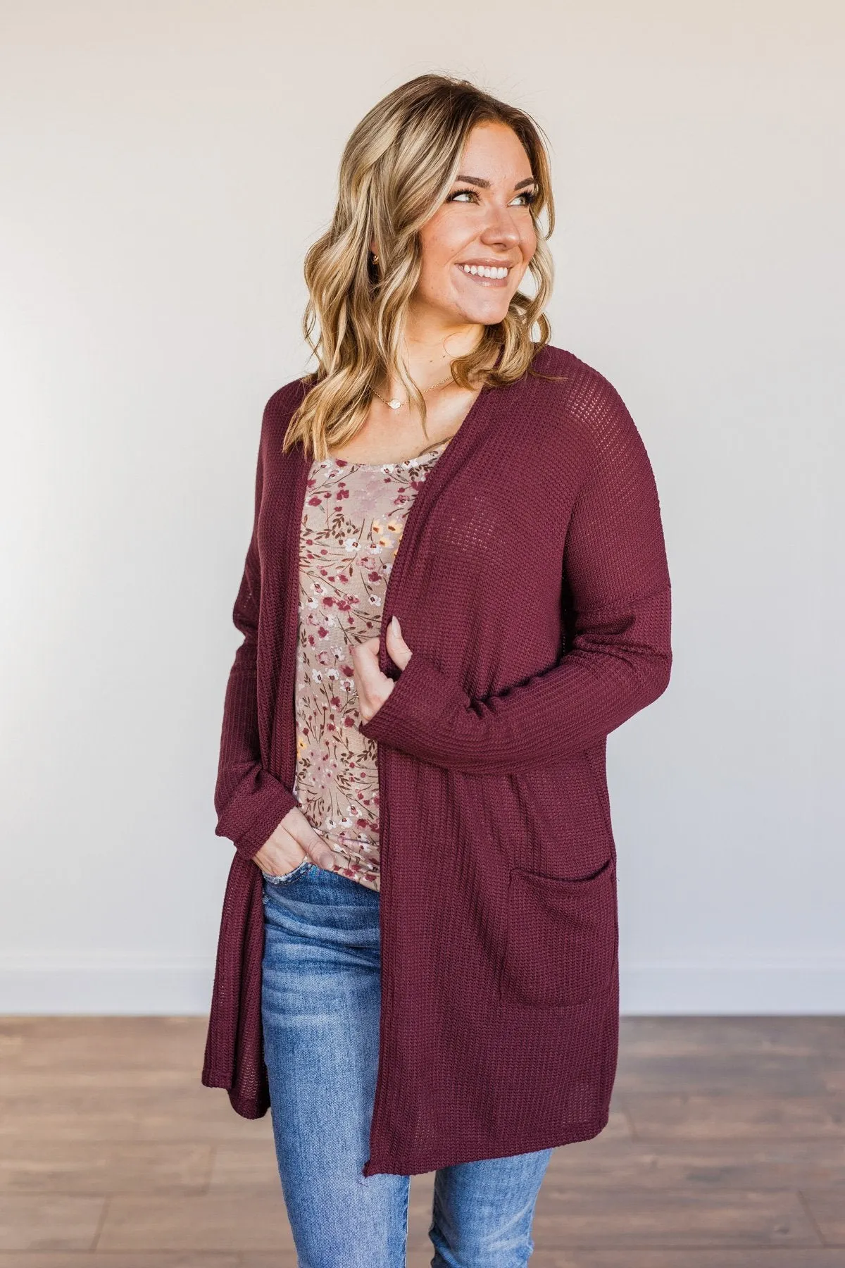 Looking Fearless Knit Cardigan- Burgundy