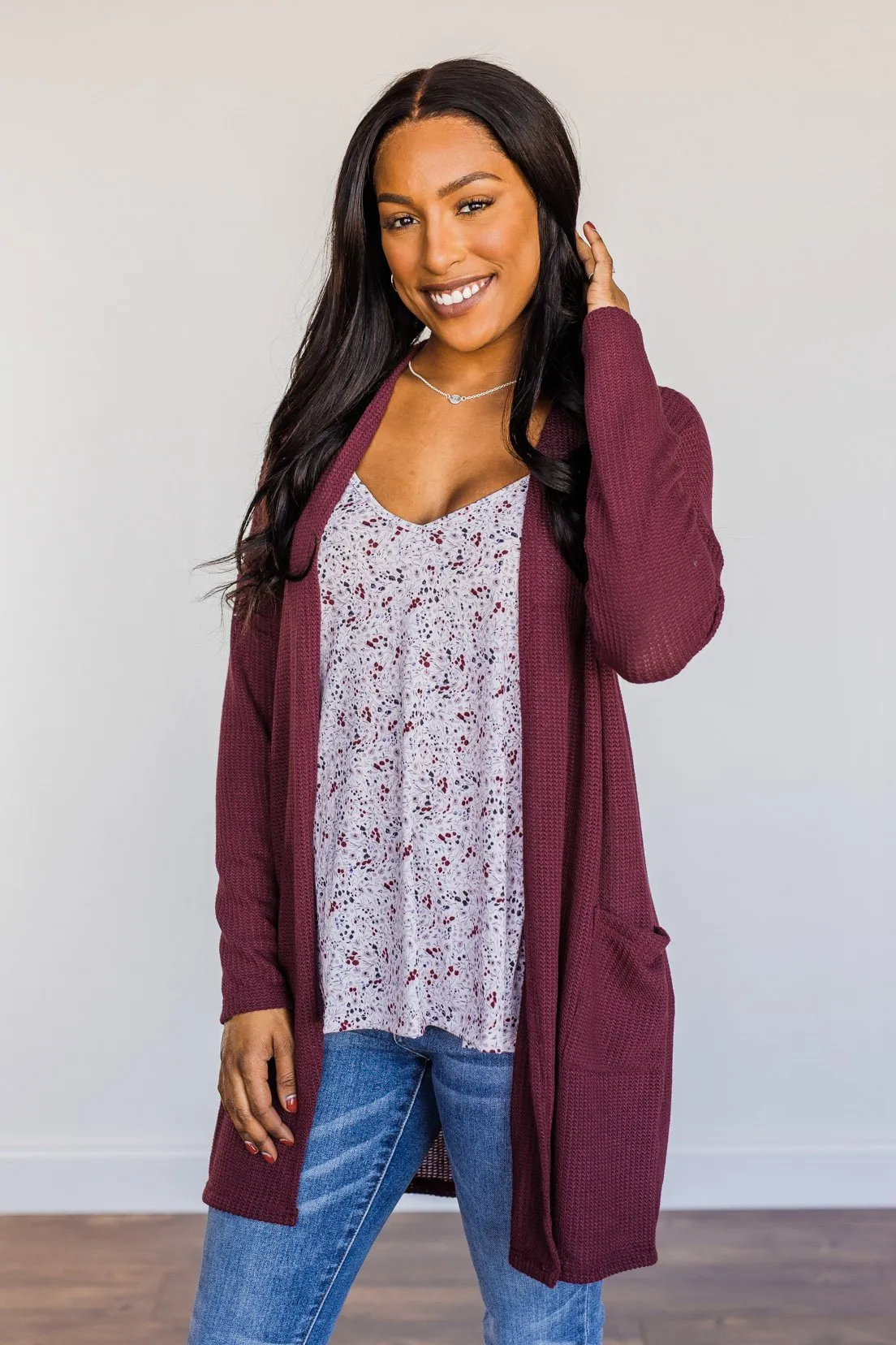 Looking Fearless Knit Cardigan- Burgundy