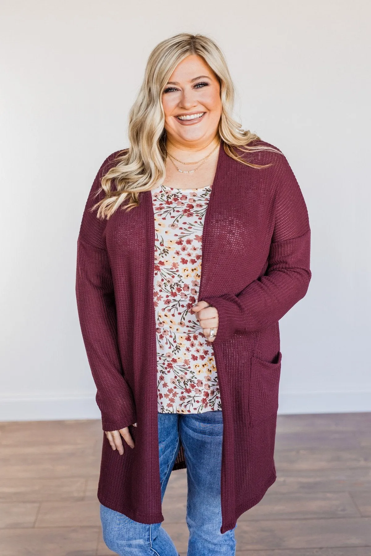 Looking Fearless Knit Cardigan- Burgundy