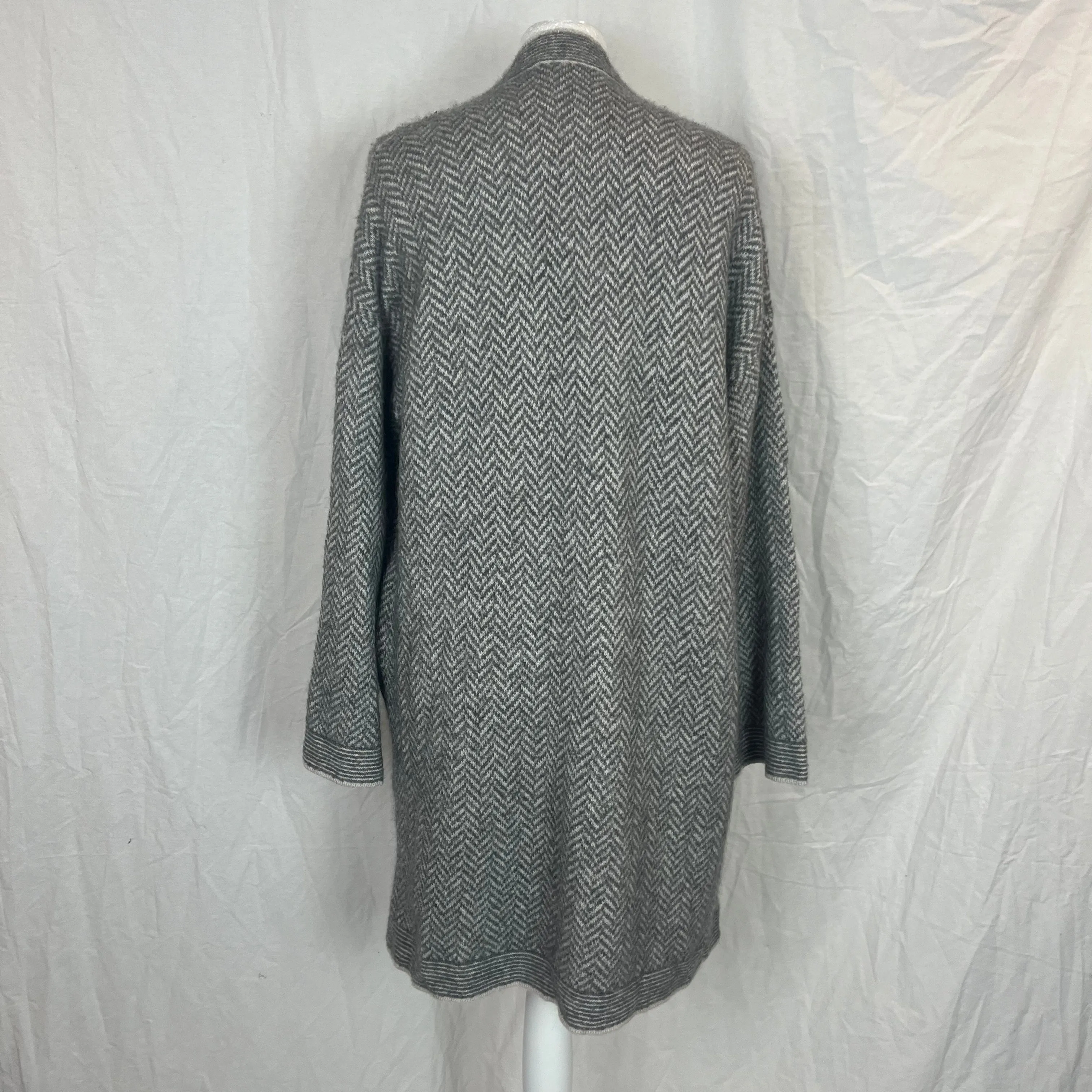 Loro Piana 2340 Grey & White Herringbone Cashmere Longline Cardigan S