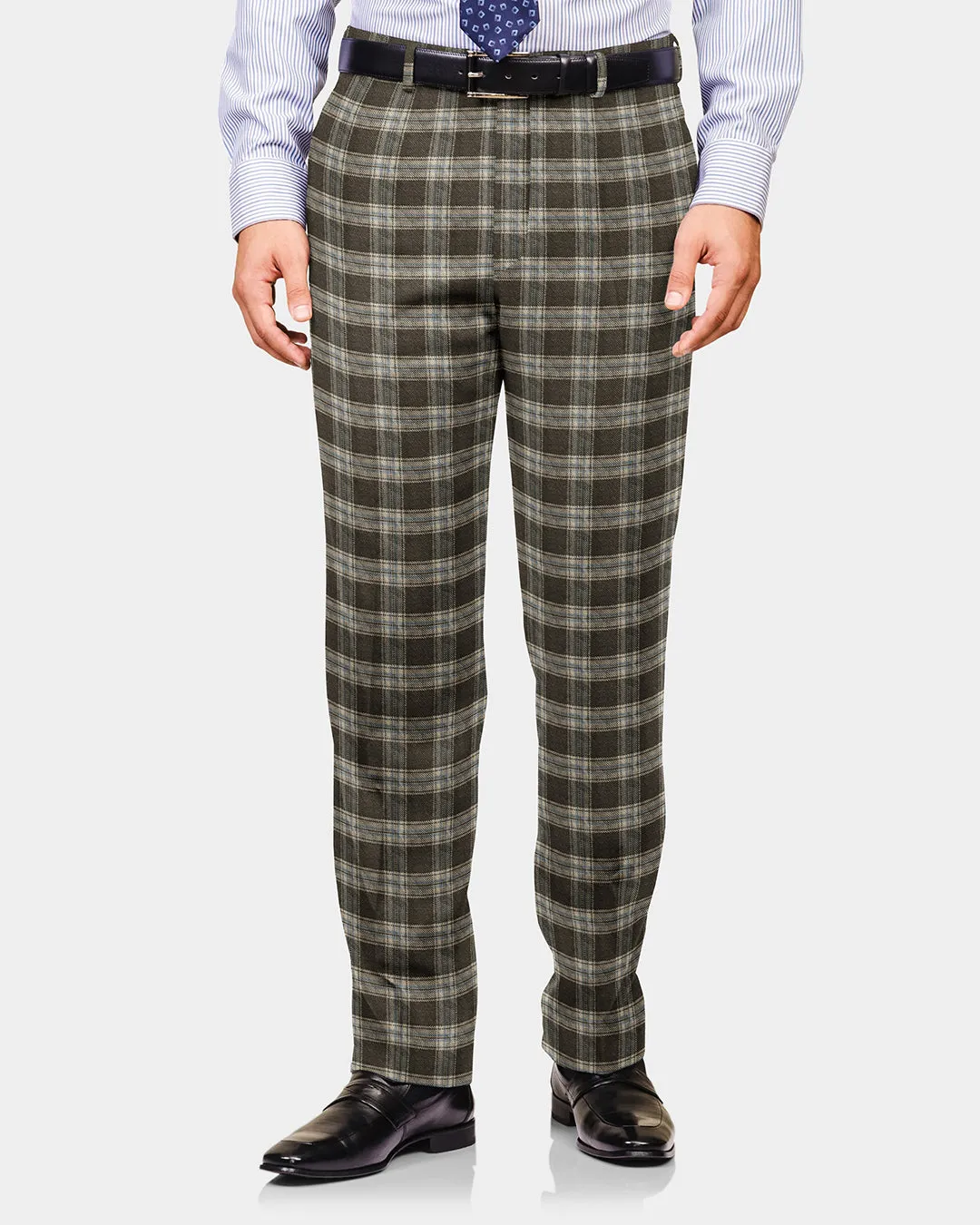 Loro Piana: Brown Off-white Twill Tartan Checks