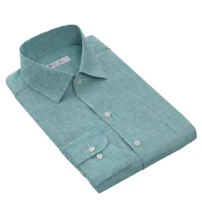  Loro Piana Linen Shirt with Chest Pocket in Sky Blue