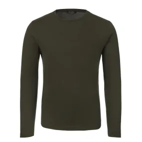  Loro Piana Silk-Cotton Blend Long Sleeve T-Shirt in Olive Green