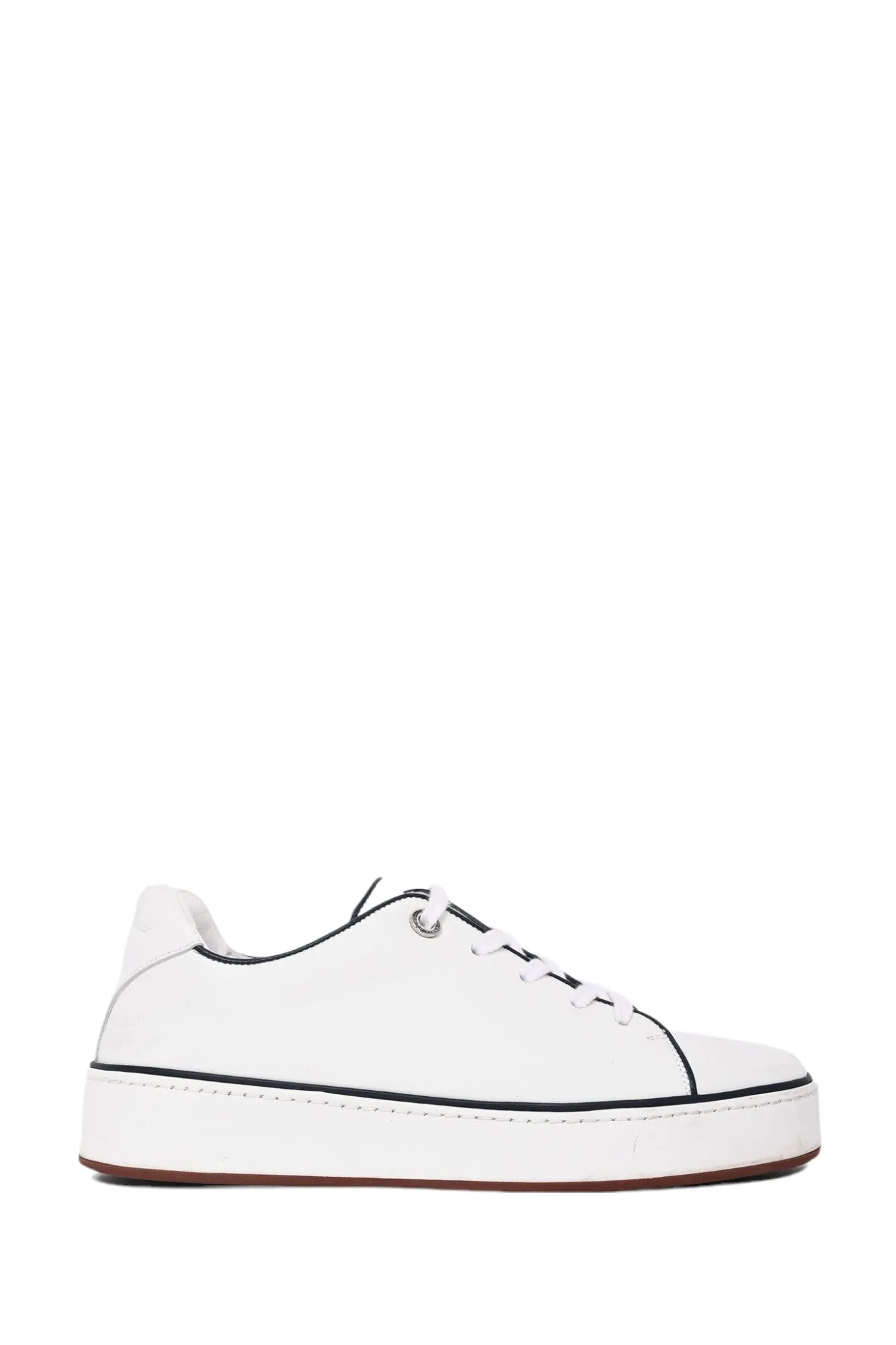 Loro Piana White/Navy Detail Leather 'Tennis Walk' Sneakers Size 37