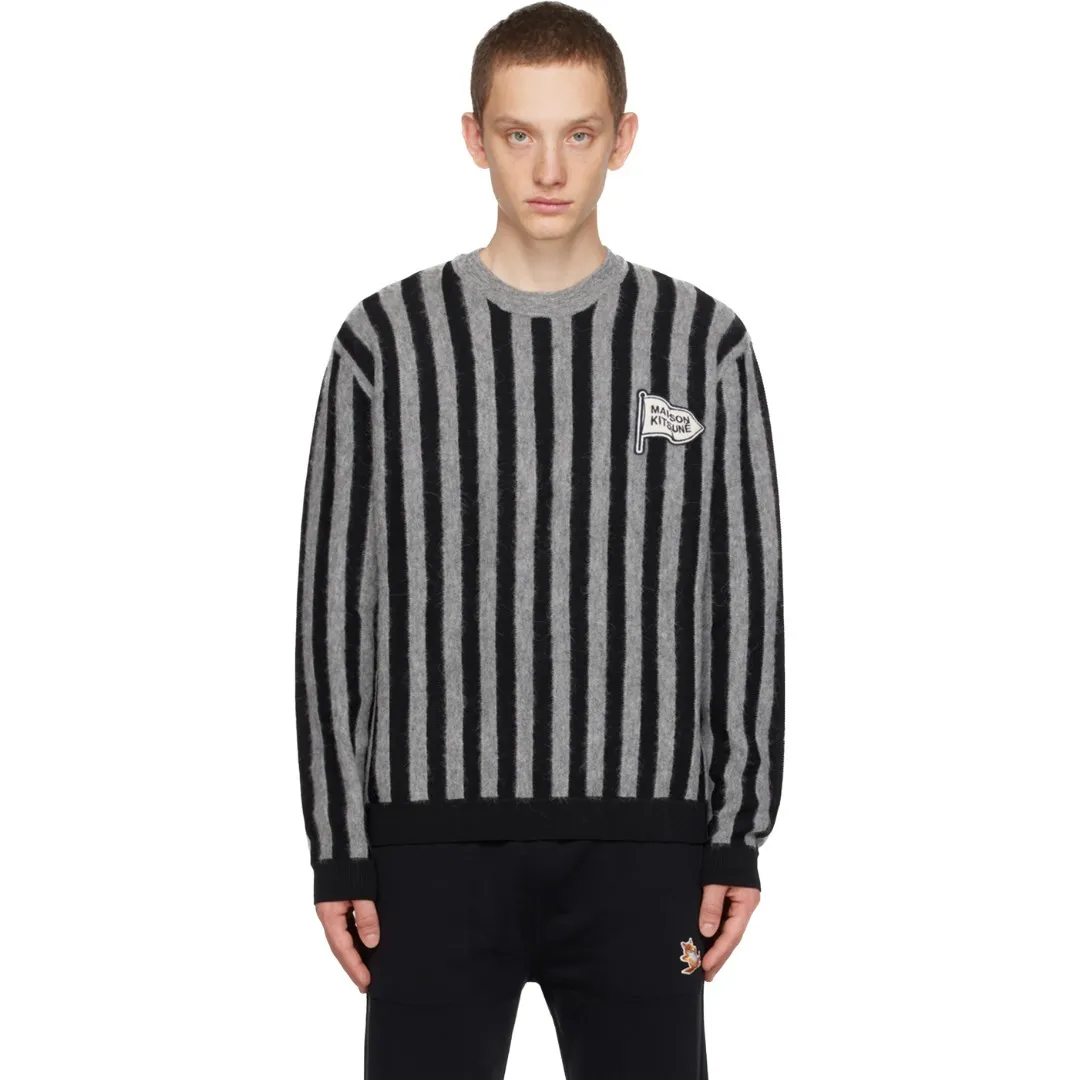 MAISON KITSUNE  |Crew Neck Pullovers Stripes Unisex Nylon Long Sleeves