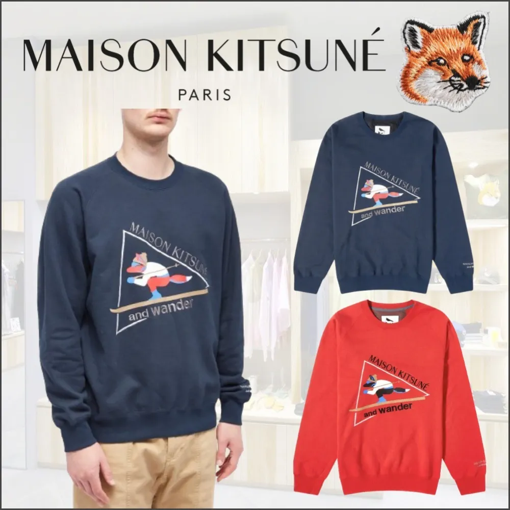 MAISON KITSUNE  |Crew Neck Pullovers Unisex Wool Long Sleeves Plain