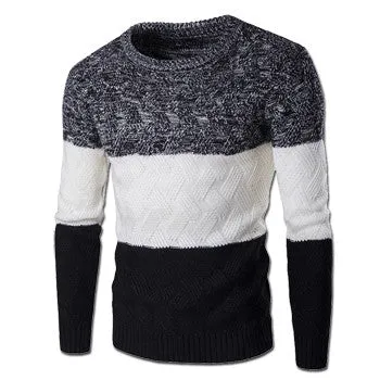 Men Patchwork Sweaters and Pullovers Hombre Men's Casual Slim Fit Long Sleeved O Neck Sweaters Outwear SM6